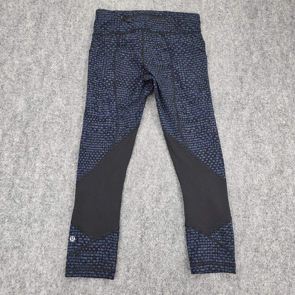 Lululemon Pants Womens 4 Blue Black Geometric Pace Rival Crop Leggings Pocket - Picture 3 of 16